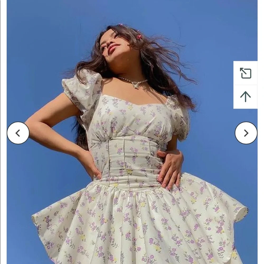 Ledin Double Layered Floral Puff Sleeve Corset Mini Dress - Picture 4 of 8